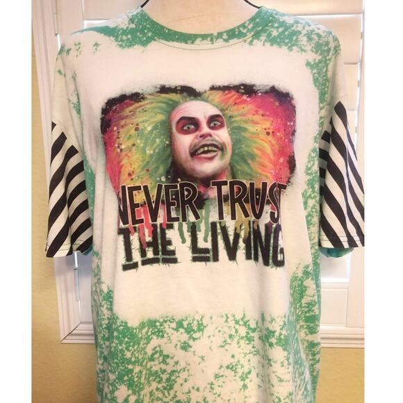 Beetlejuice Striped Sleeve Bleach Dye Graphic Tee - Picture 2 of 8
